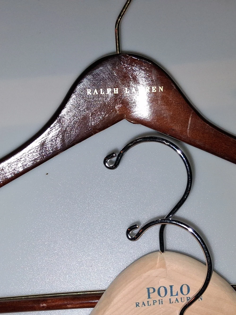Ralph Lauren Wooden Hangers in Dark Brown & Natural Wood LOT OF 3
